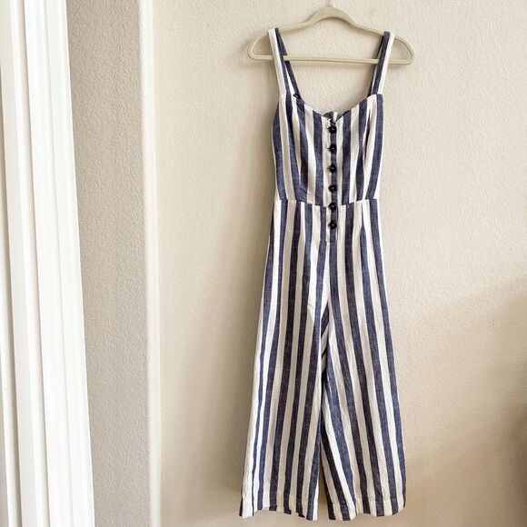 J.O.A. Revolve Womens Blue and White Stripe Linen Cotton Jumpsuit Small - Picture 6 of 13